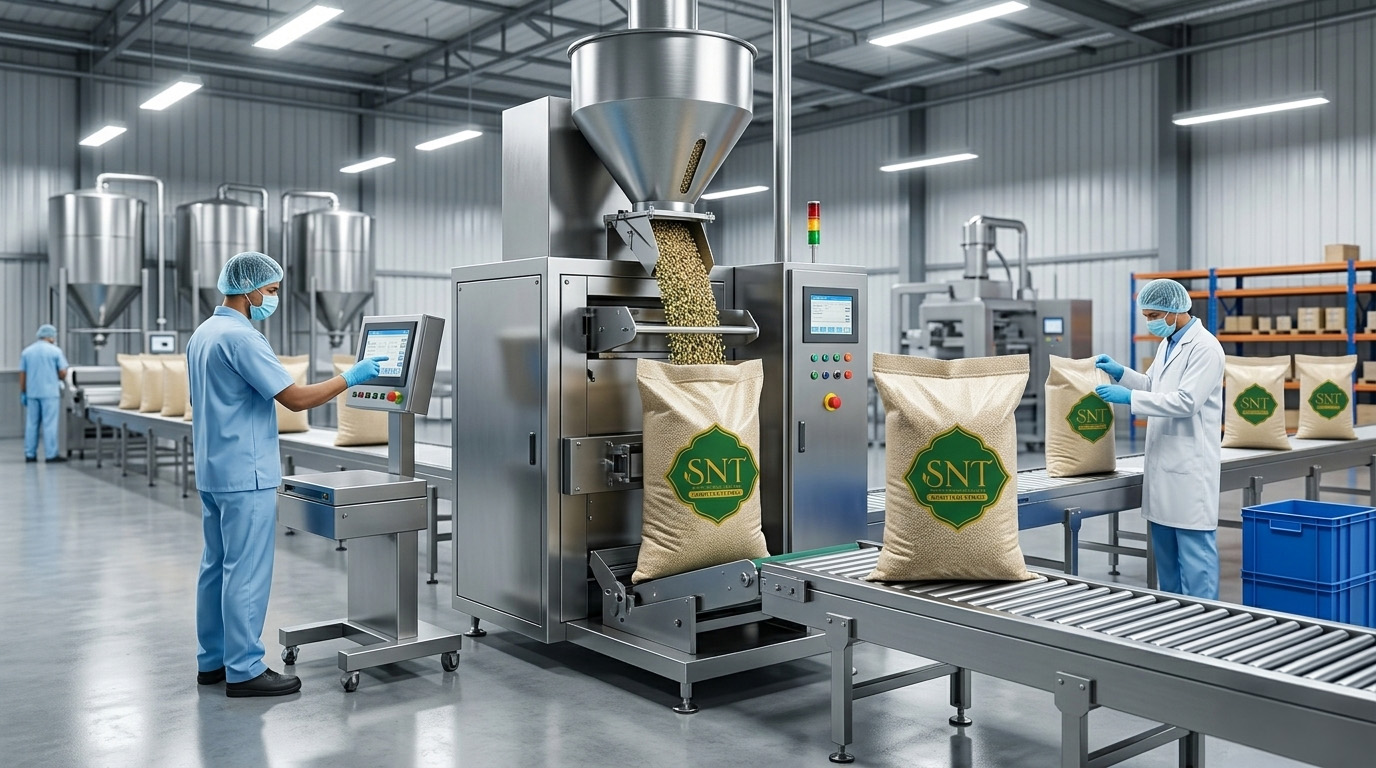 At SNT Agro Industries, advanced automated systems ensure precise filling, secure packaging, and consistent quality—delivering every bag with perfection and trust.